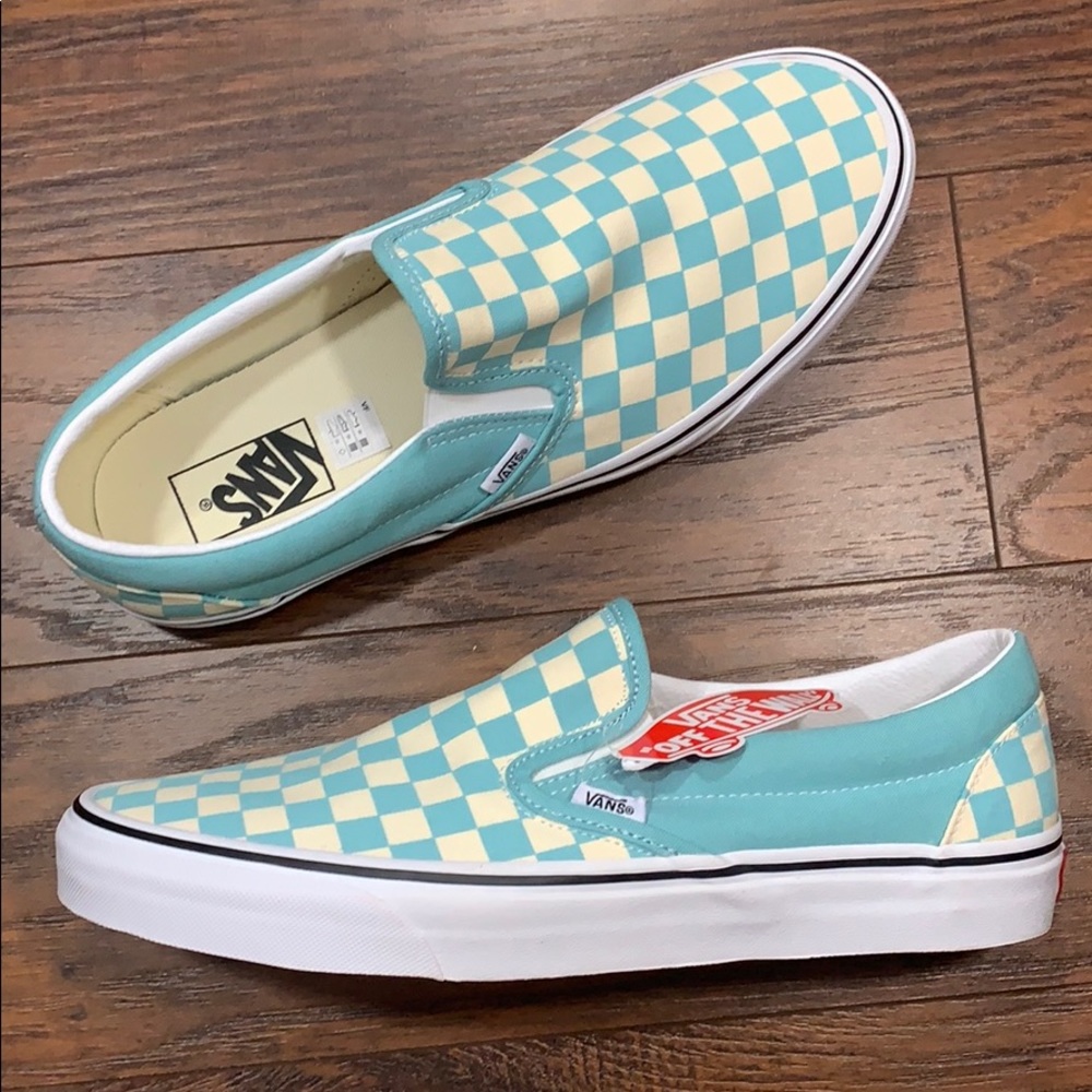 VANS CLASSIC SLIP-ON CHECKERBOARD Aqua Haze MEN’s - Picture 11 of 16